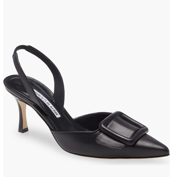 Manolo blahnik maysli black leather slingback nwb 39.5